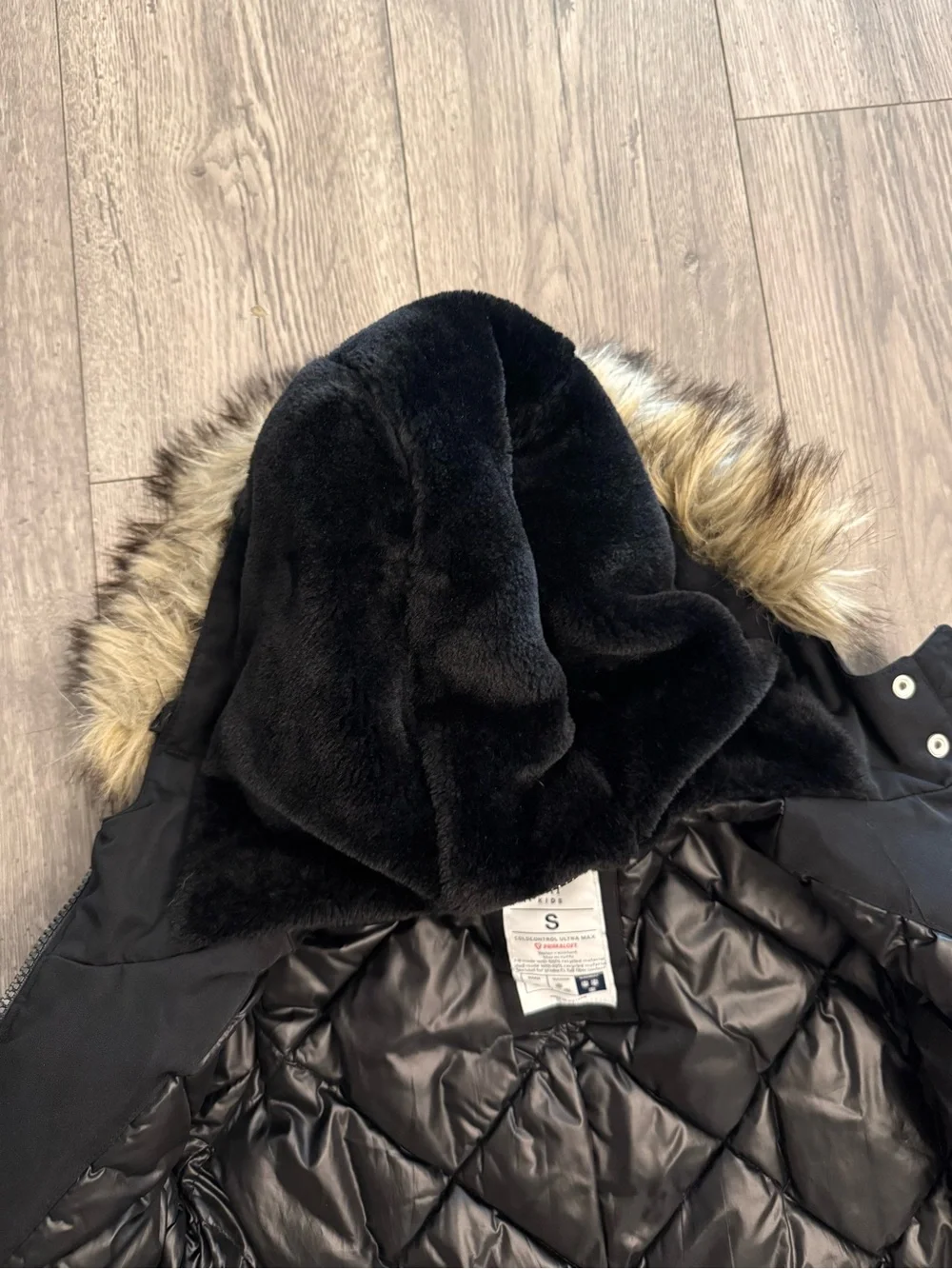Gap Kids Black Cold Control Ultra Max Primaloft Storm Cuff Fur Hood Size Small